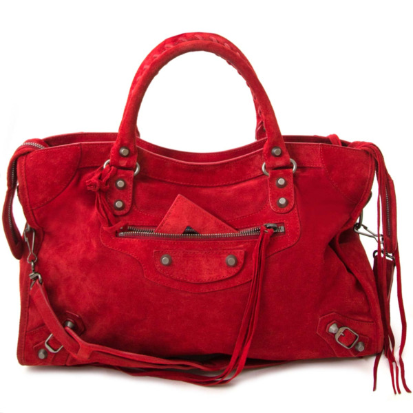 balenciaga suede bag red