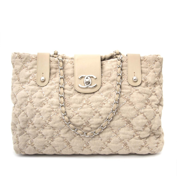 Chanel Beige Quilted Tweed Shopping Tote Labellov Buy and Sell