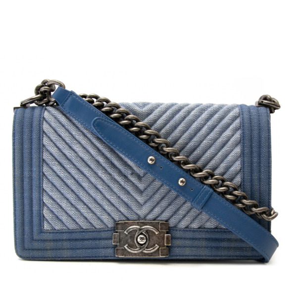 Chanel Medium Denim Chevron Boy Bag Labellov Buy and Sell Authentic Luxury