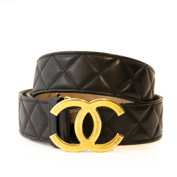 CHANEL ブラック レザー ベルト CCバックル 95 Chanel Quilted Black Leather Belt - SIZE 95 ○ Labellov
