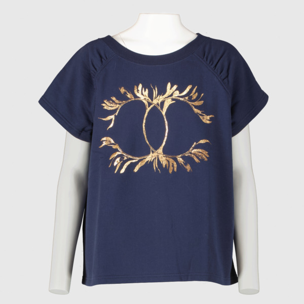 美品　シャネル CHANEL スウェット Tシャツ ネイビーxゴールド 18C Chanel 18C Navy Cotton T-Shirt - Size M ○ Labellov ○ Buy and