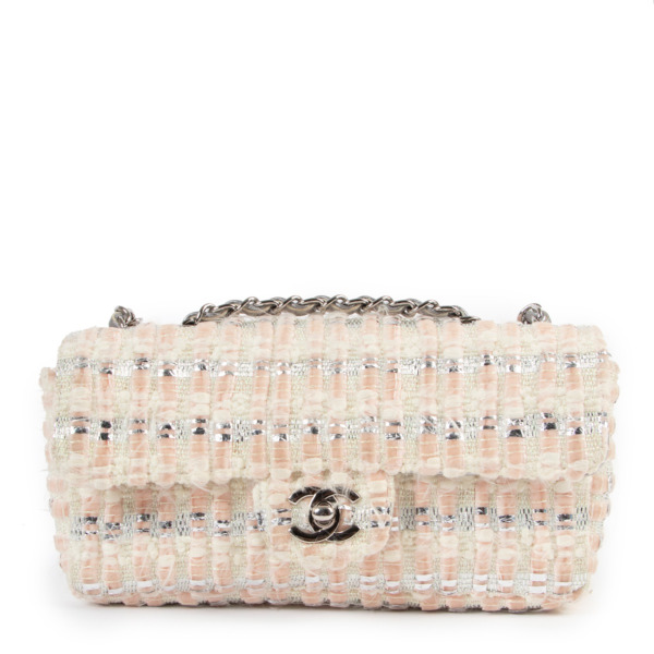 Chanel Silver White Tweed Mini Flap Bag Labellov Buy and Sell Authentic  Luxury