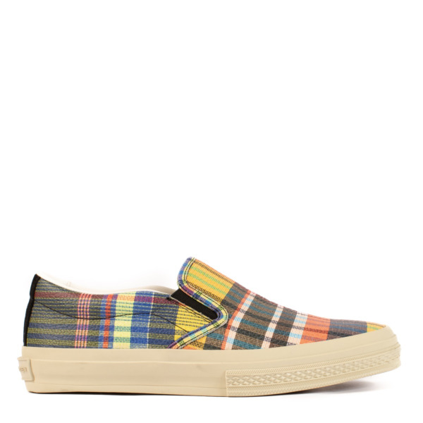Dries Van Noten Madras-Plaid Leather Slip-On Sneakers - Size