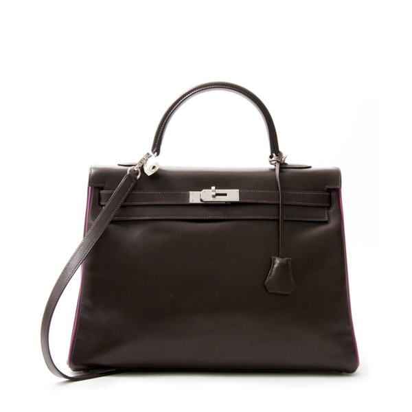 Hermès Vintage Kelly 35 Dark Brown/Violet Box Calf PHW ○ Labellov
