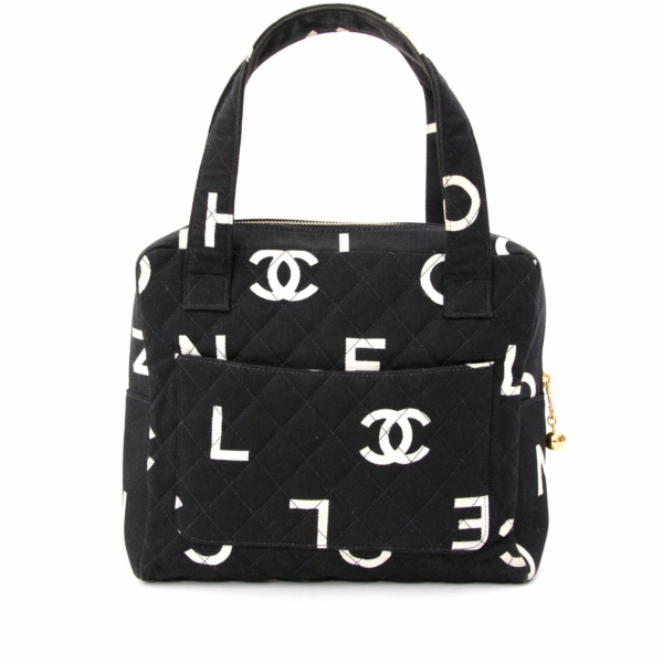 Chanel Black Quilted Fabric Logo Tote Labellov Buy and Sell Authentic