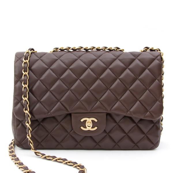 Chanel Chocolate Brown Jumbo Classic Flap Lambskin ○ Labellov