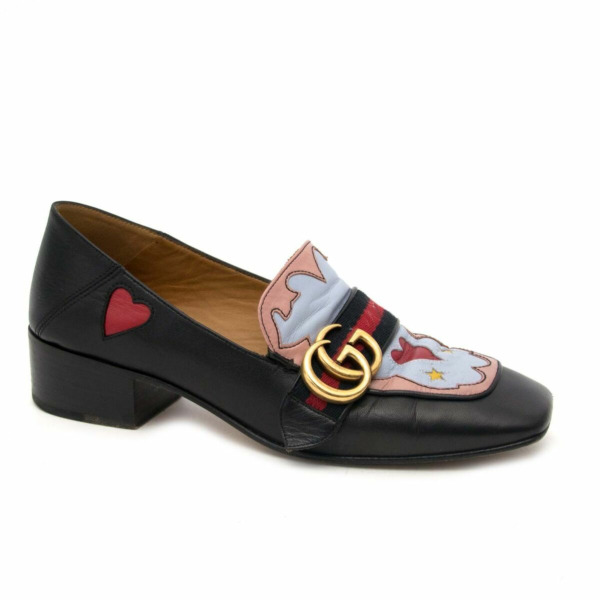 Gucci Black Peyton Texas-Heart Leather Pumps - size 37 ○ Labellov