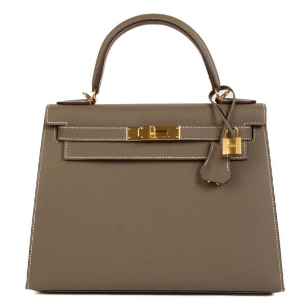 Hermès 2023 Kelly 28 Etoupe Epsom Labellov Buy and Sell Authentic Luxury
