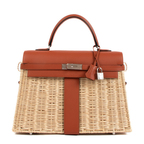 Hermès Kelly 35cm Picnic Barenia leather and Wicker Labellov Buy and Sell Authentic Luxury