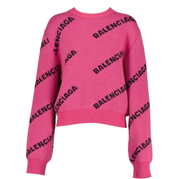 Balenciaga Pink Logo Allover Wool Sweater Size 36 Labellov Buy and Sell Authentic Luxury