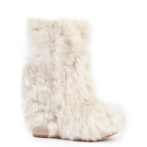 Moncler Off White Fur Grenoble Wedge Boots - Size 38