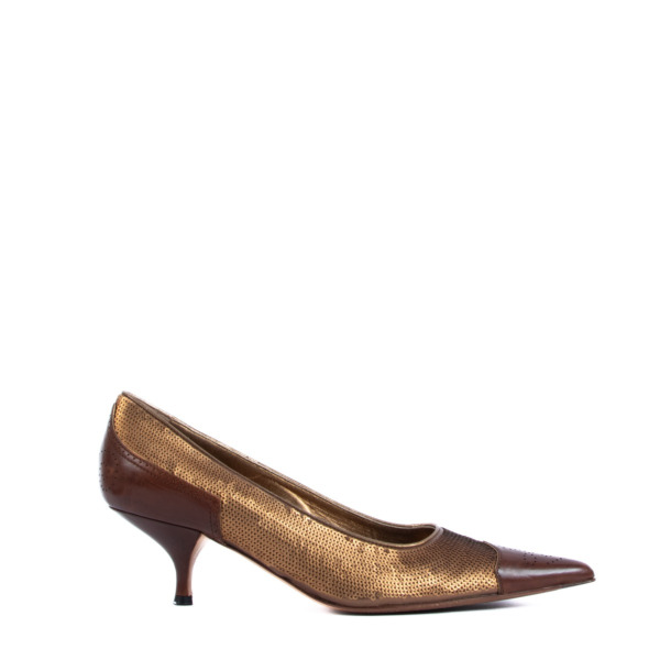 Prada Bronze Sequin Kitten Heels Size 38.5 Labellov Buy and Sell