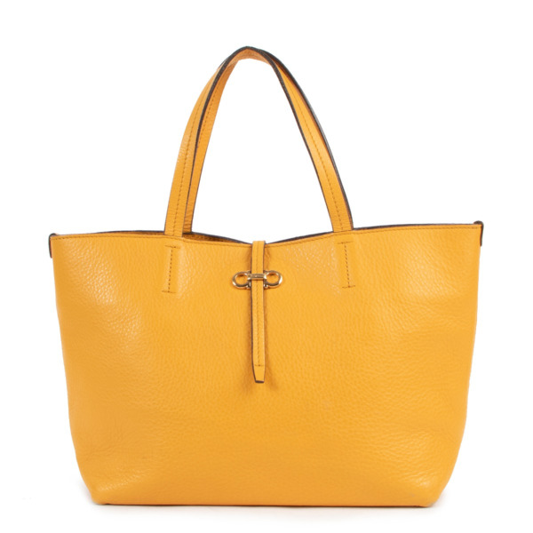 Salvatore Ferragamo Yellow Pebbled Calf Leather Bice Small Tote Bag ...