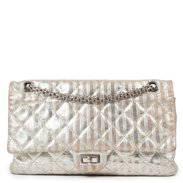 Chanel Metallic Silver Striped Reissue Large 2.55 Bag Labellov Buy and Sell  Authentic Luxury