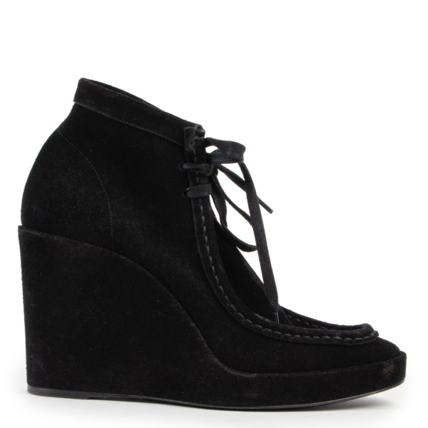Balenciaga Black Suede Wedge Heel Boots Size 39,5 ○ Labellov