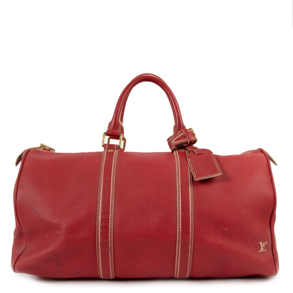 Louis Vuitton Keepall 50 Tobago Red Leather Travel Bag Labellov Buy and