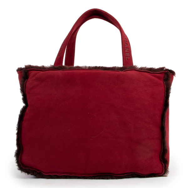 Chanel Red Suede Shearling Fur Tote Bag Labellov Buy and Sell Authentic