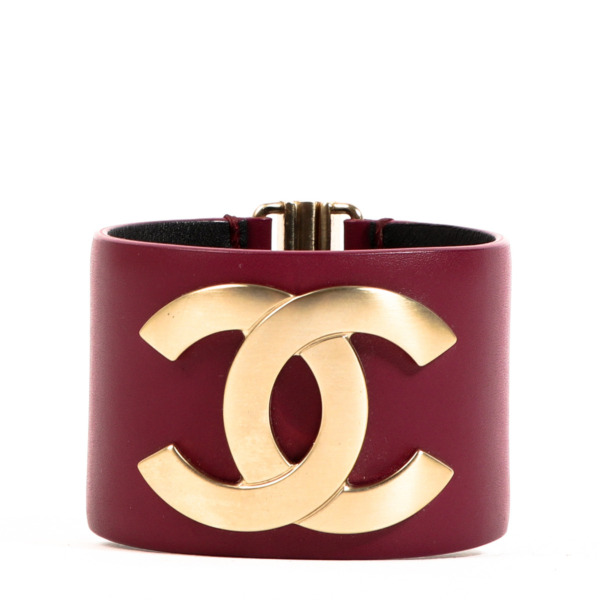 Chanel Burgundy Leather Cuff Bracelet ○ Labellov ○ Buy and