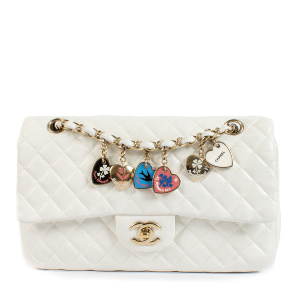 Chanel White Limited Edition Valentine s Day Charm Medium Classic Bag Labellov Buy and Sell Authentic Luxury