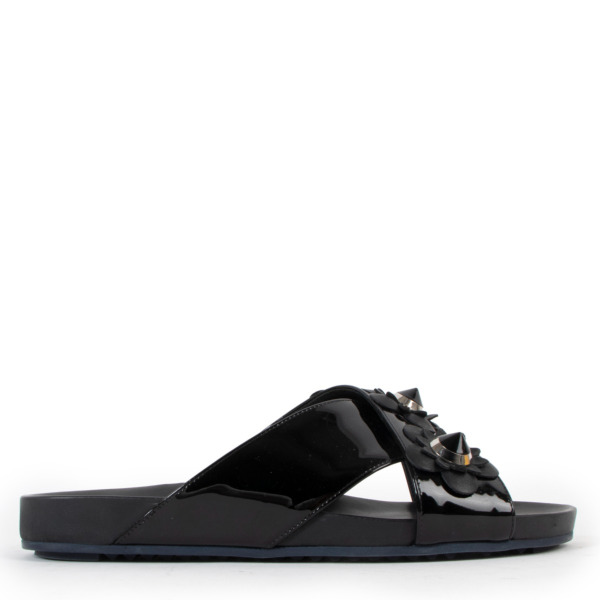 FENDI ブラックサテン ミュール フェンディ フォールド レザー