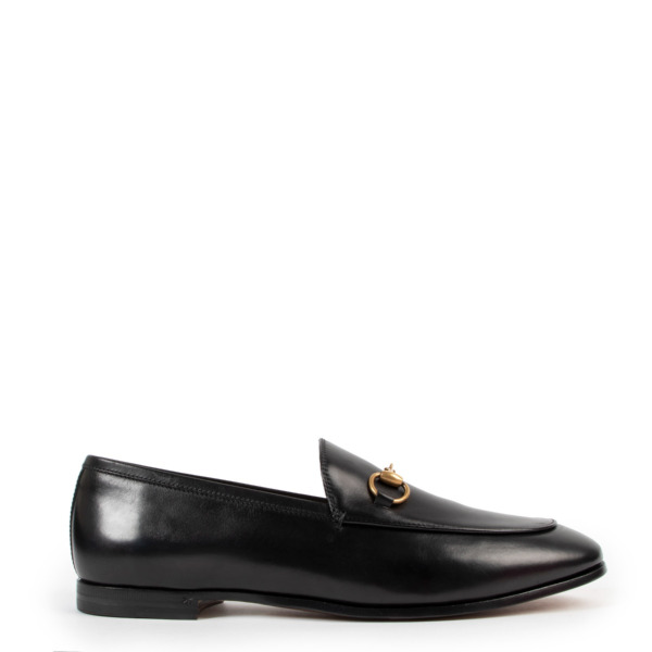 Gucci Jordaan Black Leather Loafers - Size 38 ○ Labellov