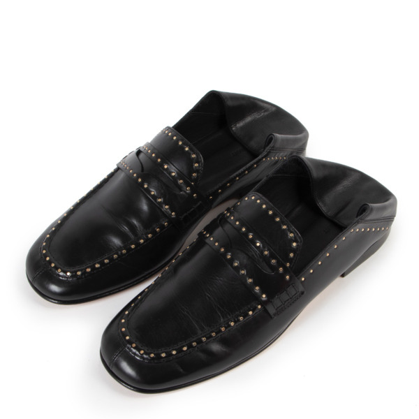 Isabel Marant Black Studded Fezzy Foldable Loafers Size 38 Labellov Buy and Sell Authentic Luxury
