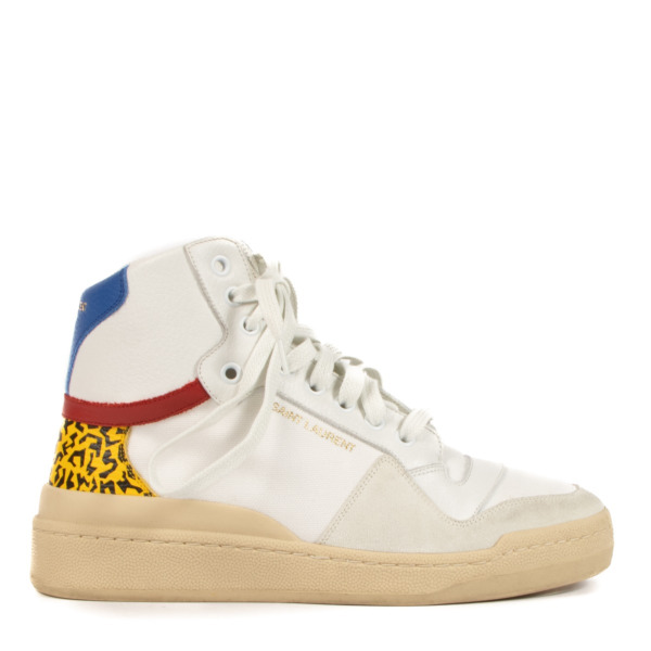 【関税込み】Saint Laurent SL24 LEATHER HIGH-TOP SNEAKERS2色 Saint Laurent SL24 perforated leather high-top sneakers