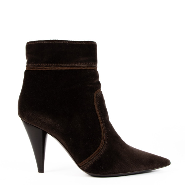 Sergio Rossi Brown Velvet Ankle Boots - Size 37.5 ○ Labellov