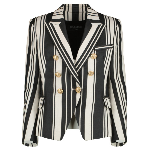 Balmain Black And White Striped 6-Button Jacket - Size 42