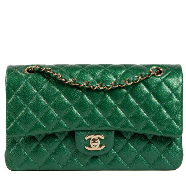 Chanel Green Coated Caviar Medium Classic Flap Bag Labellov Buy and Sell Authentic Luxury