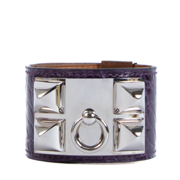 Hermès Collier de Chien Bracelet Amethyst Shiny Alligator