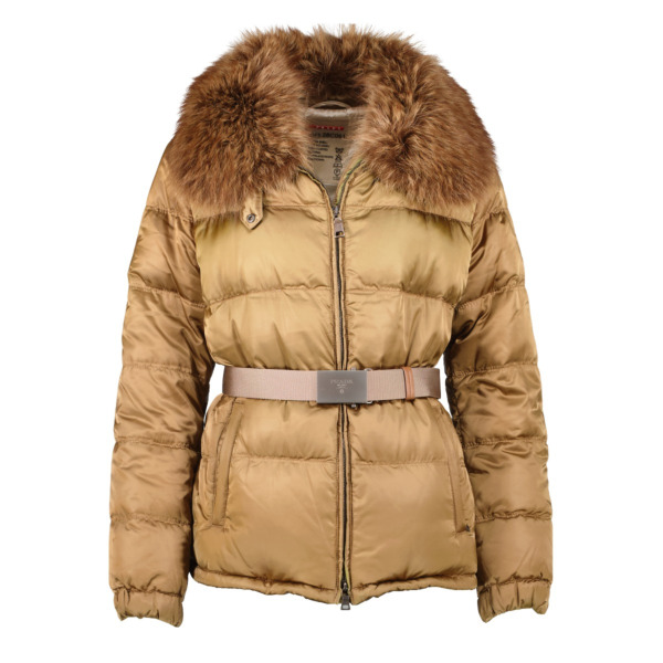 Prada Linea Rossa Brown Fur Trim Down Jacket Size IT 48 Labellov Buy and Sell Authentic Luxury