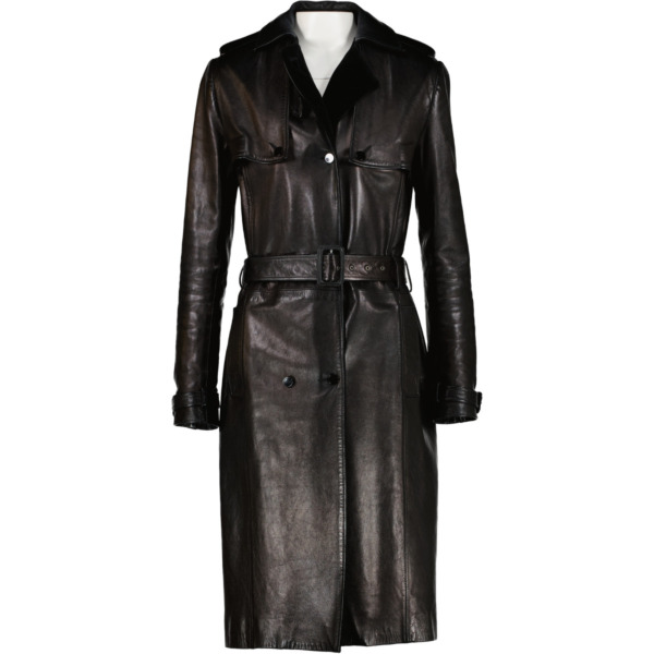 Givenchy Black Leather Trench Coat - size 38 ○ Labellov