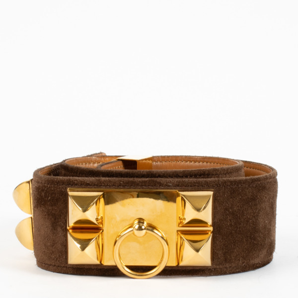 Hermès Brown Suede Collier De Chien 50 Belt - Size 75 ○ Labellov