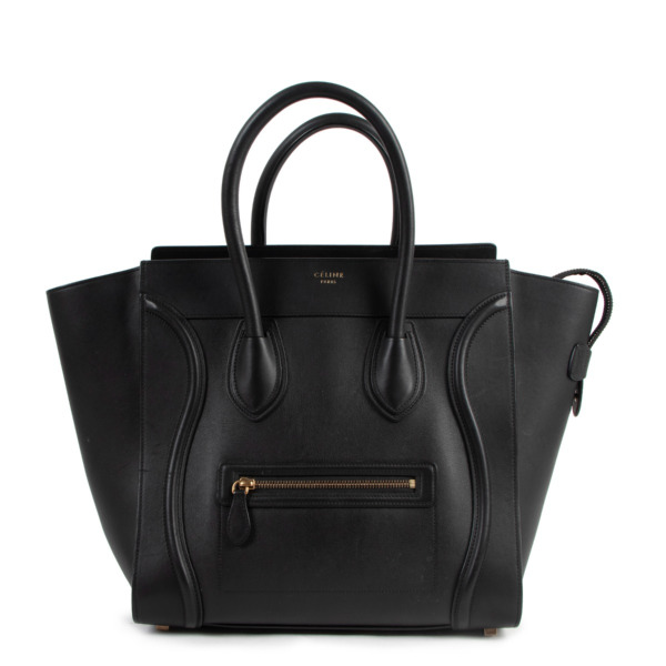 Celine Black Smooth Leather Mini Luggage Tote Bag Labellov