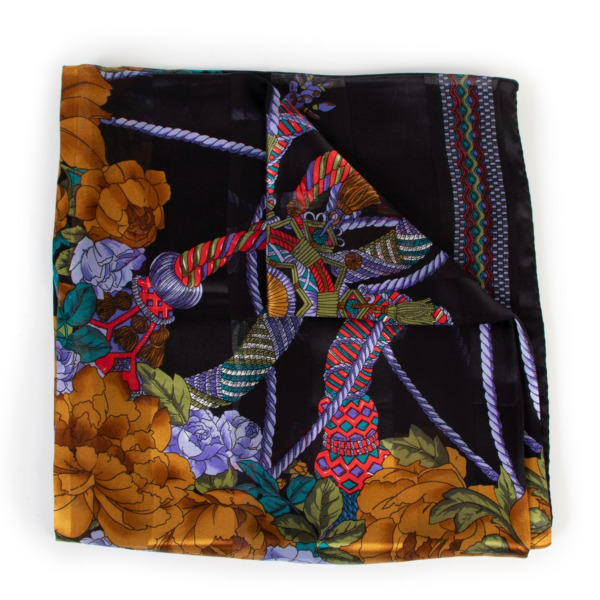 Balenciaga Vintage XL Floral Print Black Silk Chiffon Scarf
