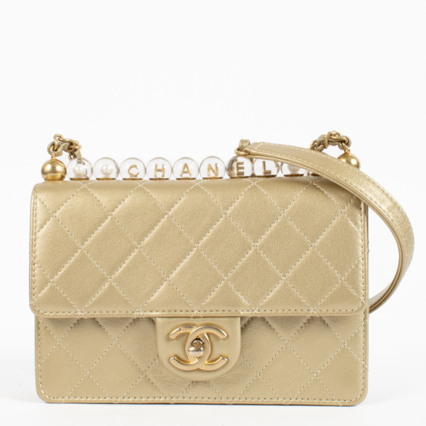 Chanel Gold Quilted Leather Small Chic Pearls Flap Bag