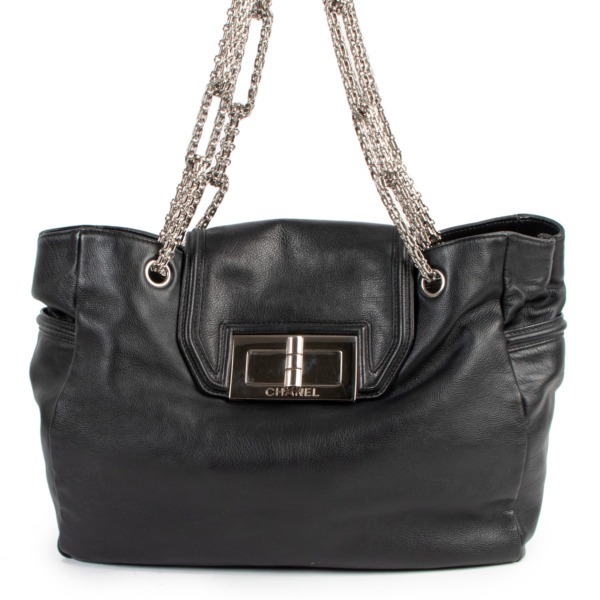 Chanel 2.55 Reissue Mademoiselle Giant Lock Black Leather Tote