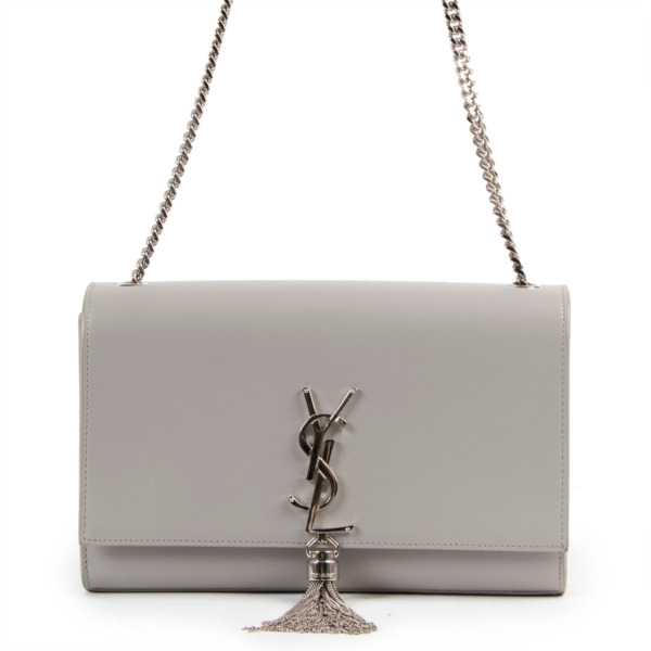 Saint Laurent Grey Smooth Calfskin Medium Kate Tassel Crossbody Labellov Buy and Sell Authentic Luxury