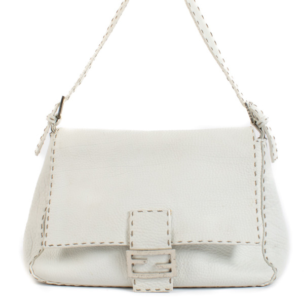 Fendi White Selleria Mamma Baguette Shoulder Bag ○ Labellov