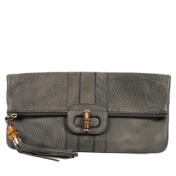 Gucci Grey Leather Bamboo Clutch Labellov Buy and Sell Authentic Luxury