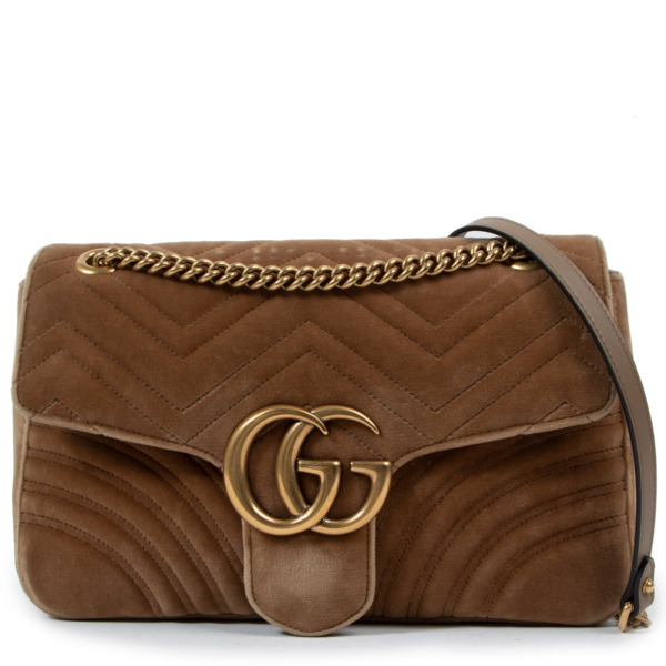 Gucci Dark Beige GG Marmont Medium Velvet Matelassé Bag