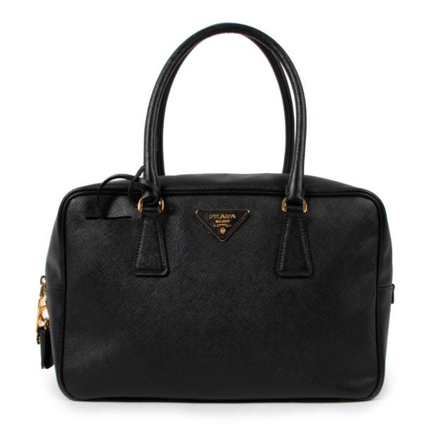 Prada Black Saffiano Lux Bauletto Tote Bag ○ Labellov Prada Black Saffiano Lux Bauletto Tote Bag ○ Labellov