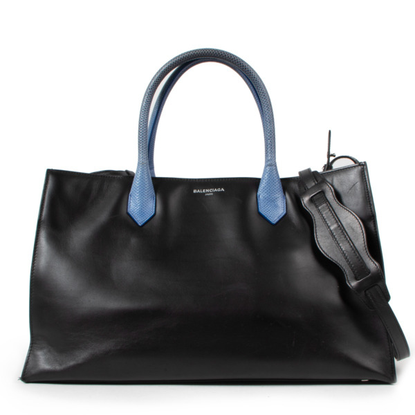 Balenciaga Padlock Work S Bag Black Calfskin Electric Blue Karung Snake Labellov Buy and Sell Authentic Luxury