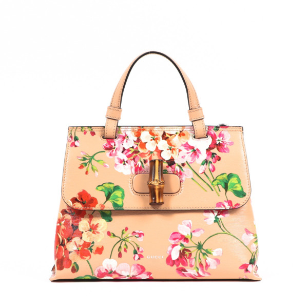 Gucci Pink Floral Bamboo Daily Handbag Labellov Buy and Sell Authentic Luxury