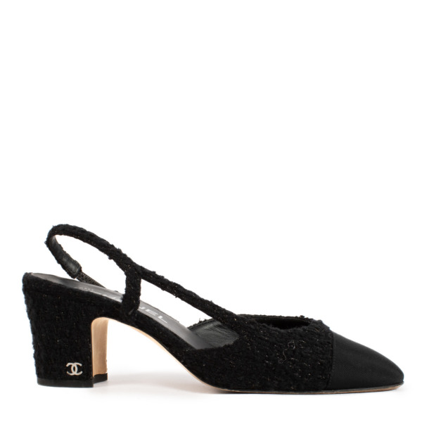 Chanel Black Tweed Slingbacks - size 38 ○ Labellov ○ Buy