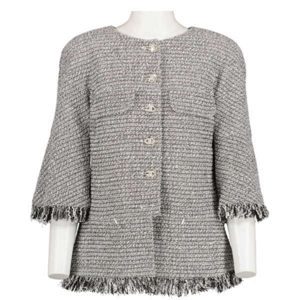 Chanel Spring 2018 Black/White Fringe Tweed Jacket
