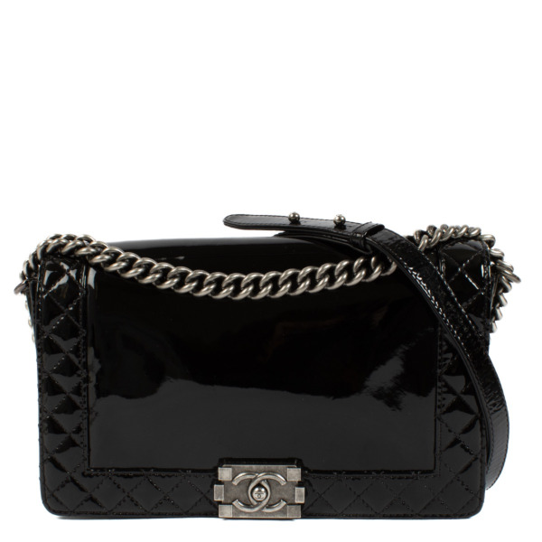 Chanel Black Patent Large Boy Bag ○ Labellov ○ Buy and