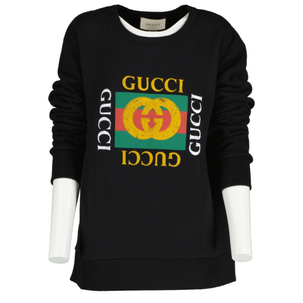 Gucci Black Distressed Vintage Logo Sweatshirt - Size L
