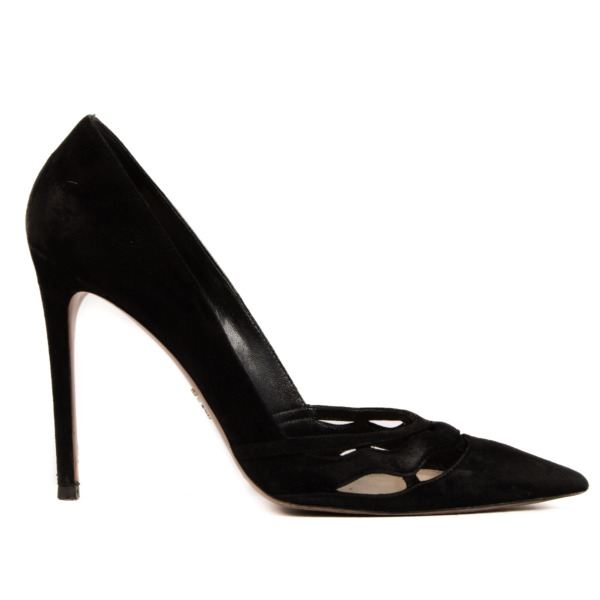 Prada 黒 ヒール5cm PRADA - プラダ PRADA ローファー レースアップシューズ 三角